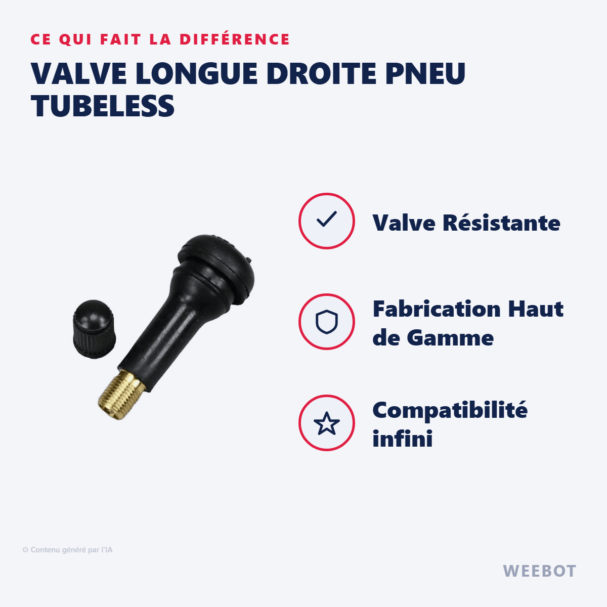 Valve Longue Droite Pneu Tubeless pour Trottinette Électrique Teverun Supreme 7260R (uniquement) - Weebot
