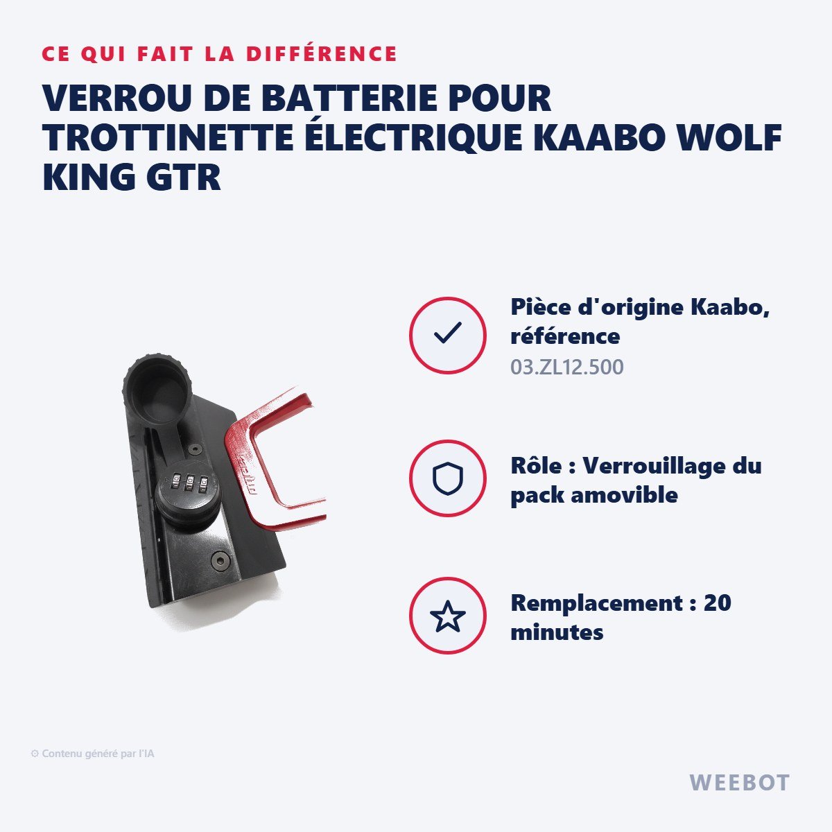 Verrou de Batterie pour Trottinette Électrique Kaabo Wolf King GTR - Weebot