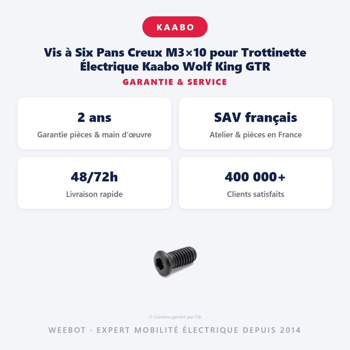 Vis à Six Pans Creux M3×10 pour Trottinette Électrique Kaabo Wolf King GTR - Weebot