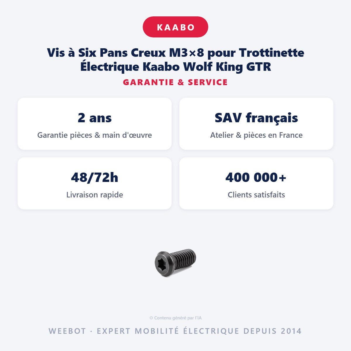 Vis à Six Pans Creux M3×8 pour Trottinette Électrique Kaabo Wolf King GTR - Weebot
