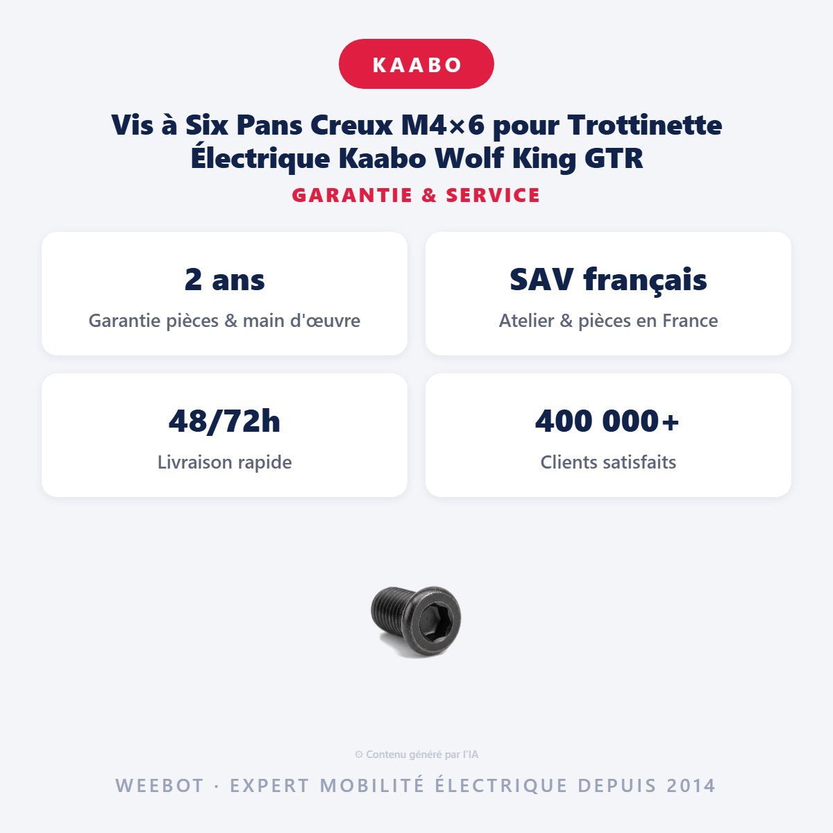 Vis à Six Pans Creux M4×6 pour Trottinette Électrique Kaabo Wolf King GTR - Weebot