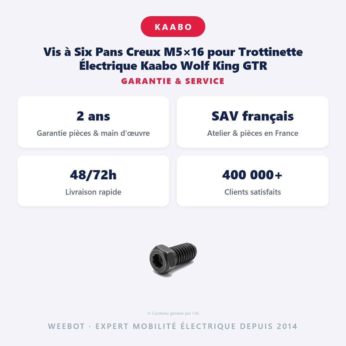 Vis à Six Pans Creux M5×16 pour Trottinette Électrique Kaabo Wolf King GTR - Weebot