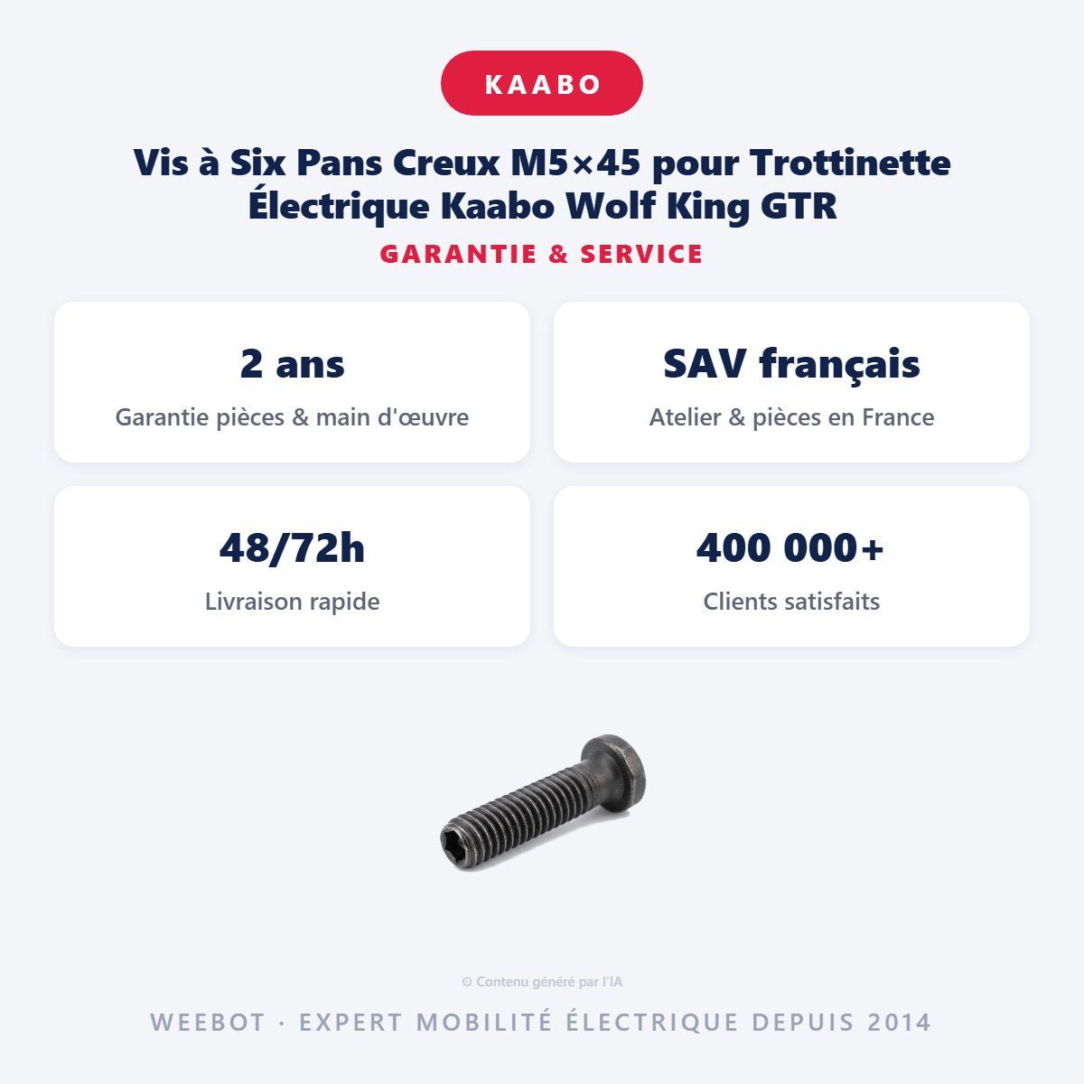 Vis à Six Pans Creux M5×45 pour Trottinette Électrique Kaabo Wolf King GTR - Weebot