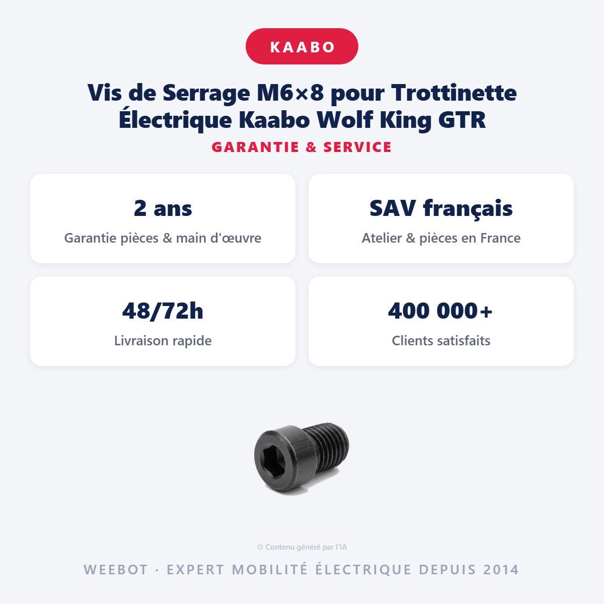 Vis de Serrage M6×8 pour Trottinette Électrique Kaabo Wolf King GTR - Weebot