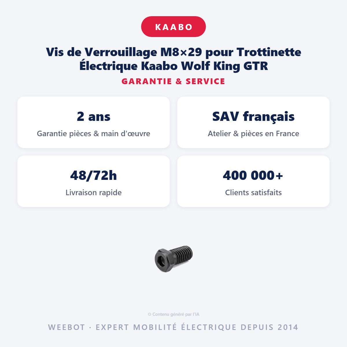 Vis de Verrouillage M8×29 pour Trottinette Électrique Kaabo Wolf King GTR - Weebot