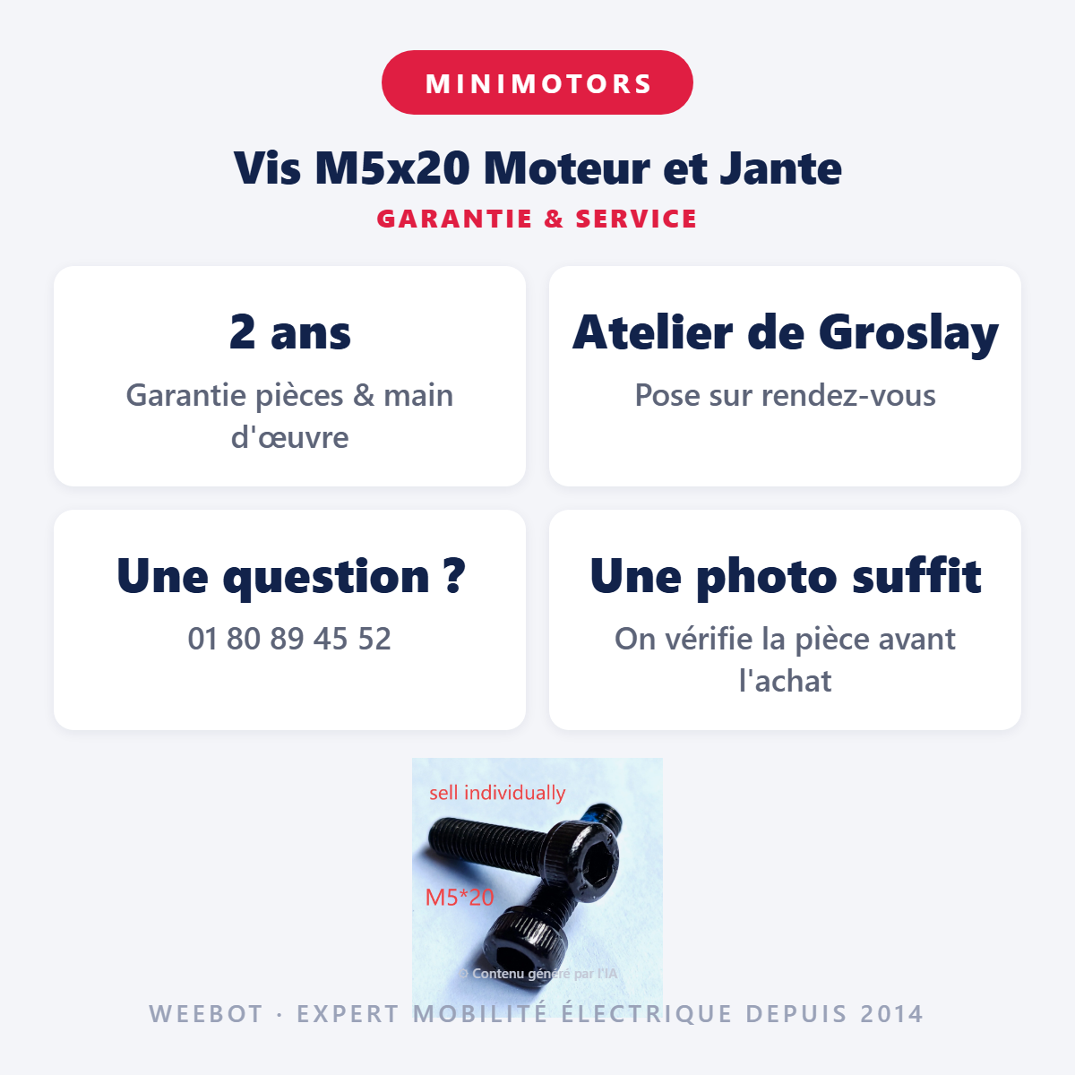 Vis M5x20 Moteur et Jante : garantie 2 ans et service après-vente