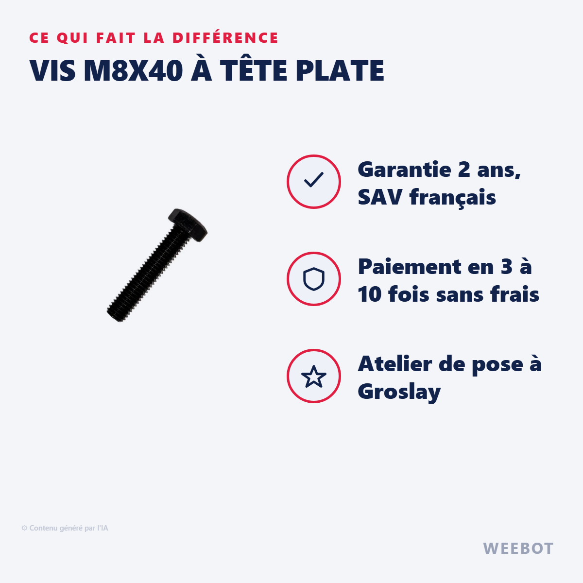 Vis M8x40 à Tête Plate : les points forts