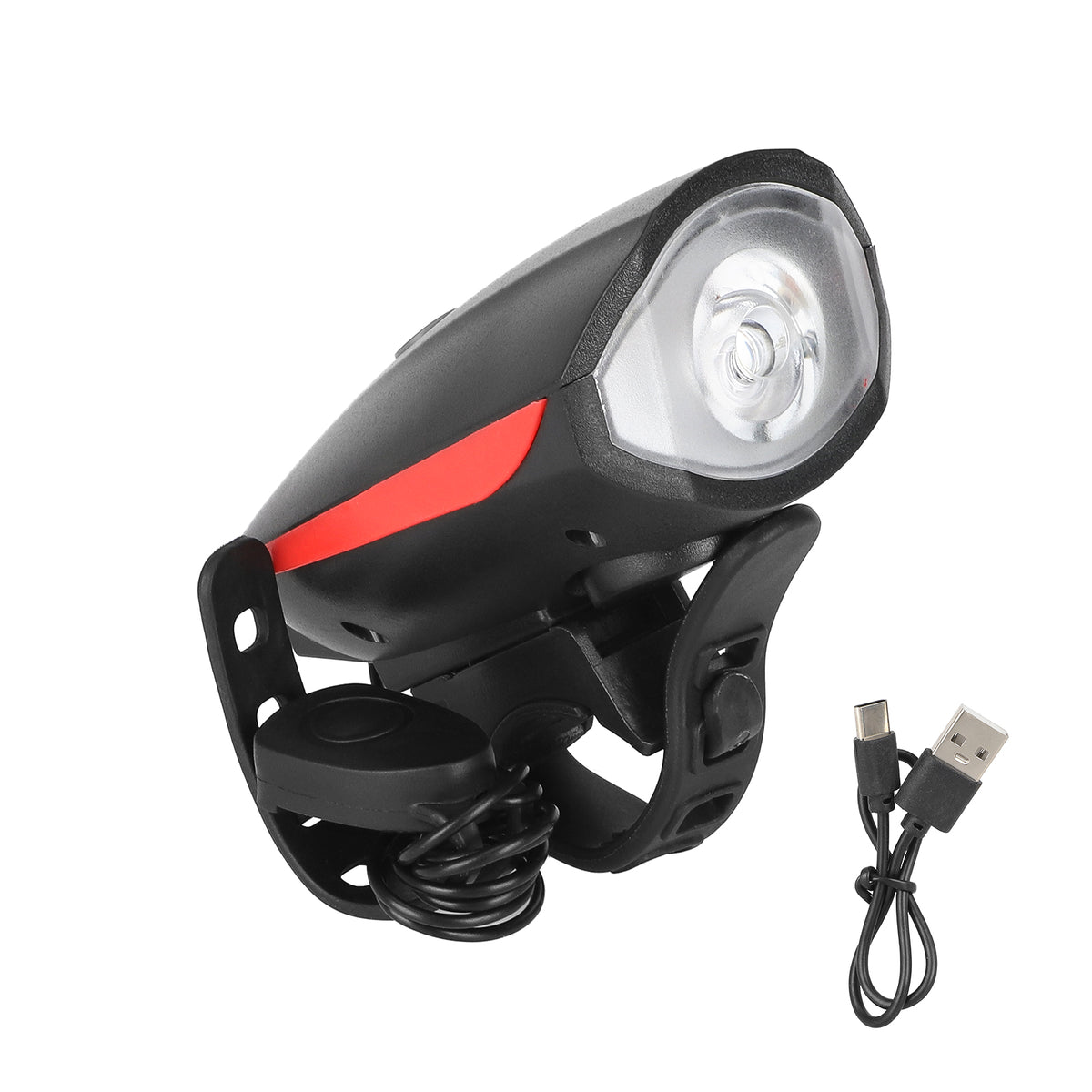 Éclairage Avant avec Klaxon Intégré USB Rechargeable Rouge, vue 2