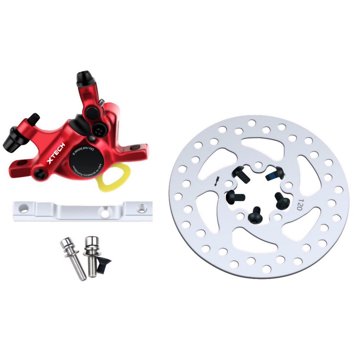 Étrier de frein hydraulique Xtech rouge avec disque de frein 120 mm et adaptateur de fixation