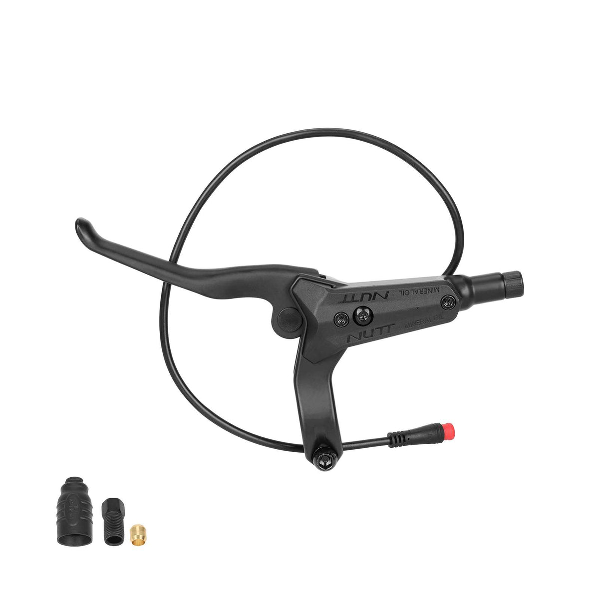 Poignée de frein hydraulique gauche NUTT noire avec son câble électrique et ses accessoires de raccordement