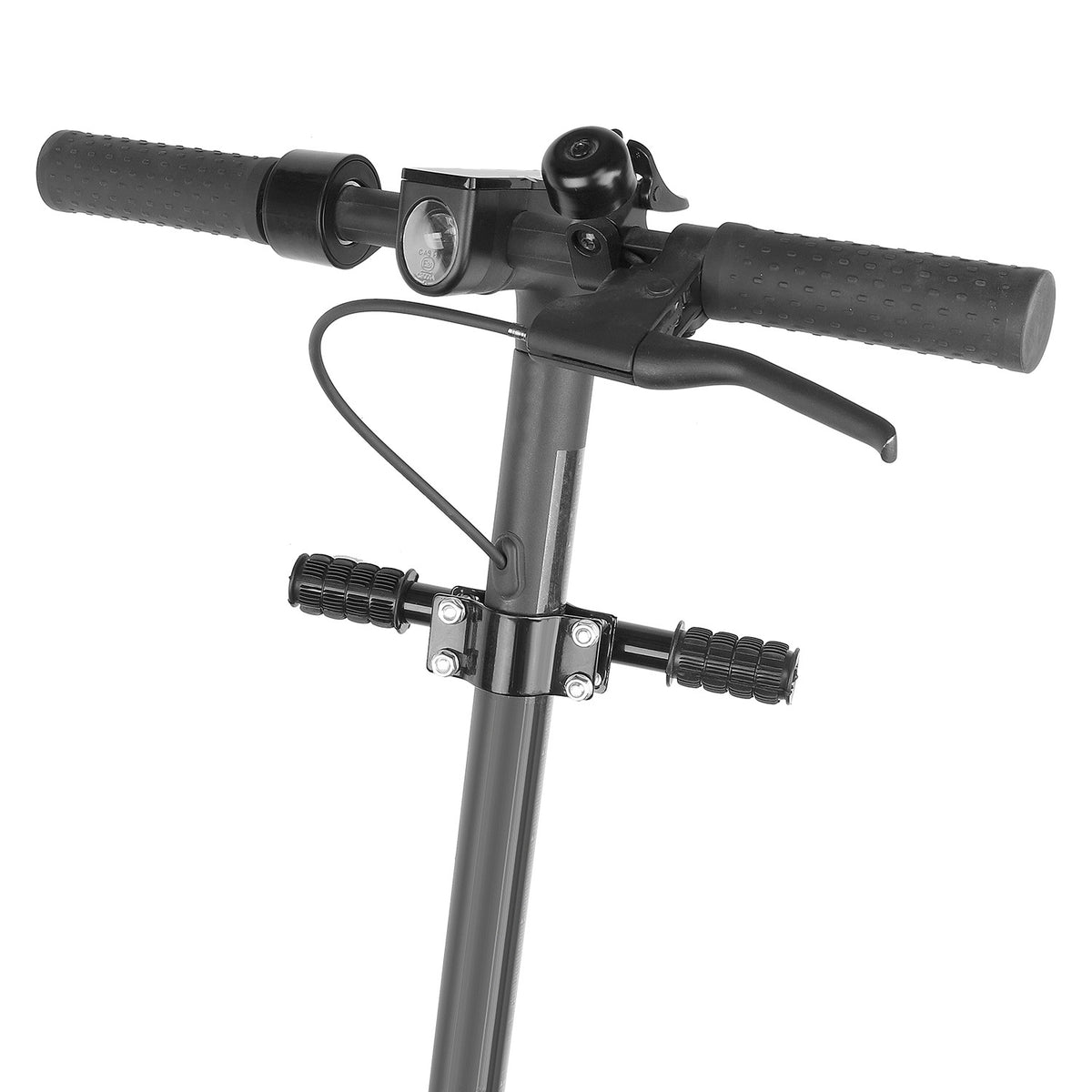 Guidon enfant noir fixé sur la potence d'une trottinette électrique