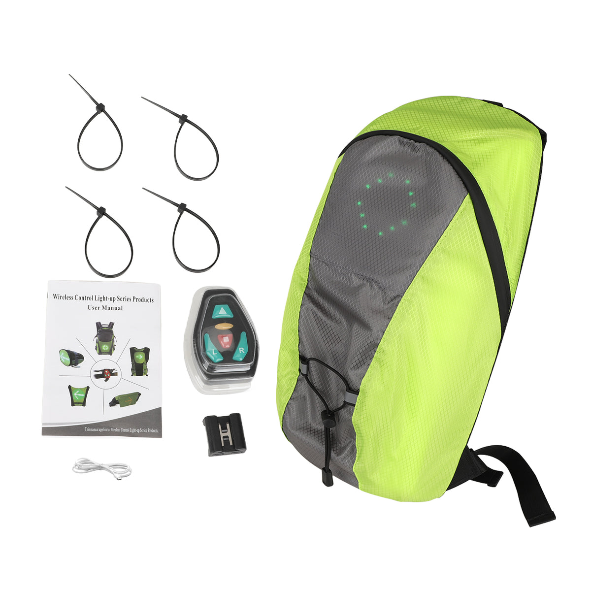 Sac à Dos avec Clignotants LED Sans Fil Jaune Fluo, vue 5