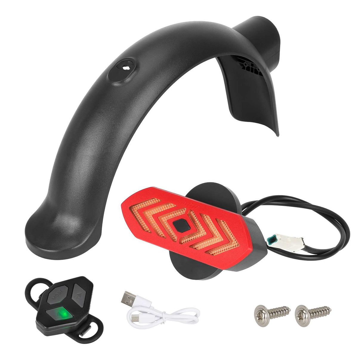 Kit garde-boue arrière noir avec feu clignotant rouge et télécommande sans fil