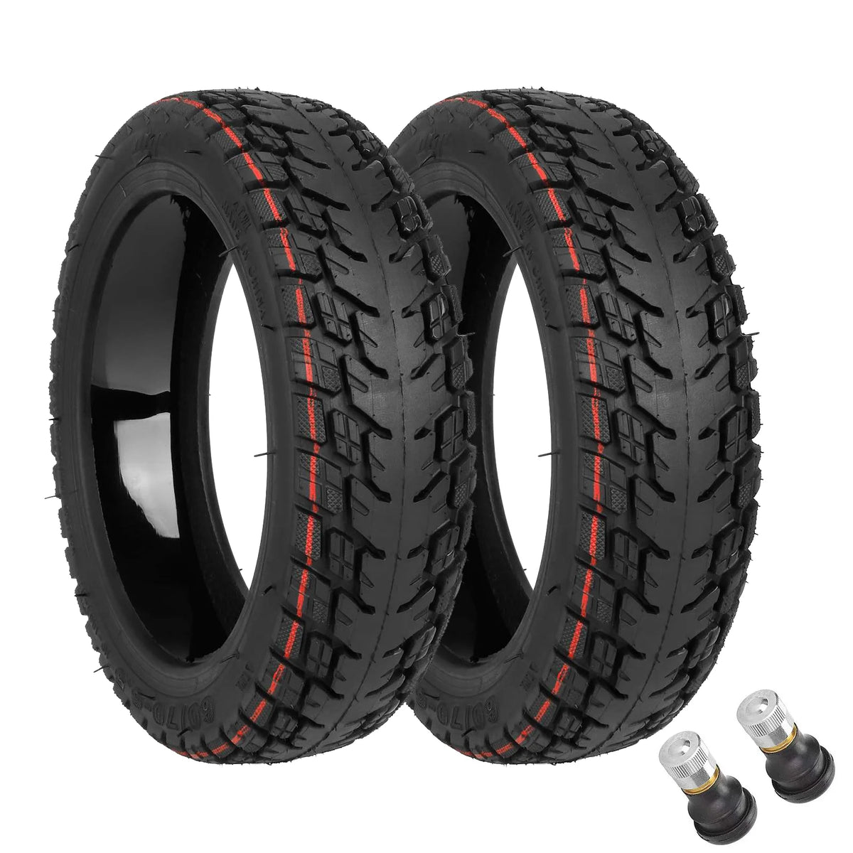 Deux pneus tubeless tout-terrain 10 pouces auto-réparants avec gel anti-crevaison et leurs valves