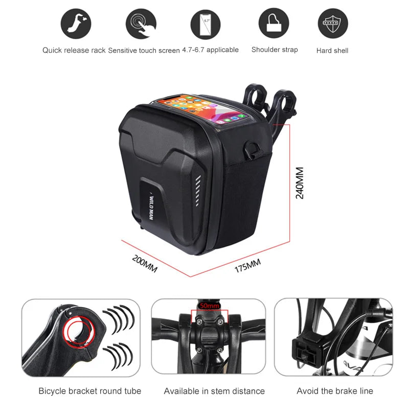 Sacoche Guidon Rigide 3L Support Téléphone Tactile, vue 2