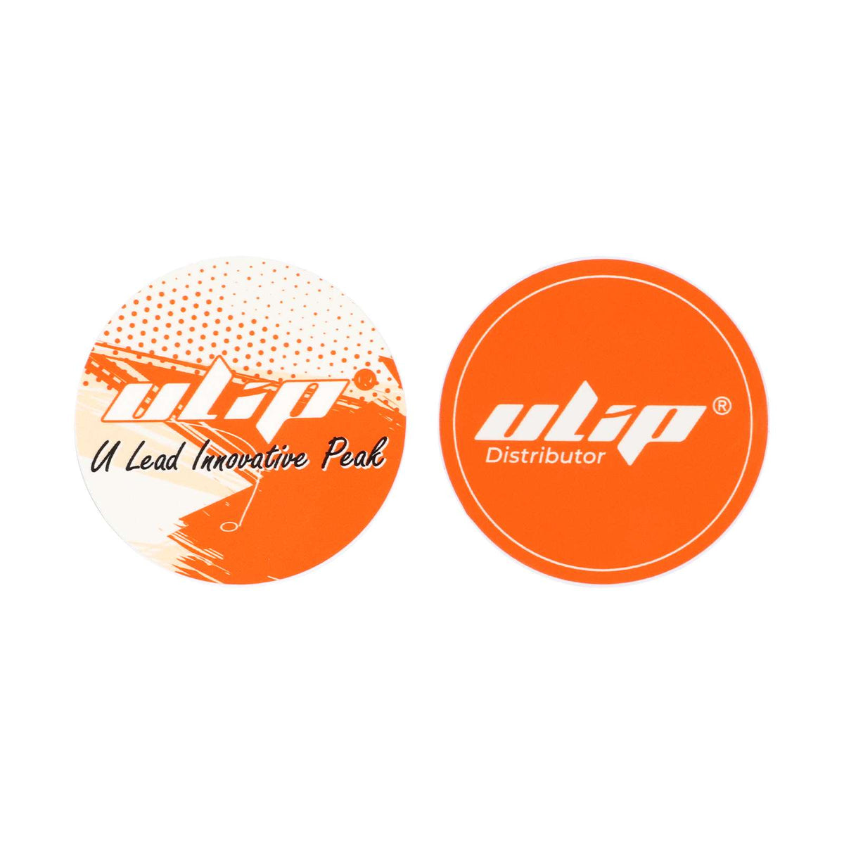 Deux autocollants ronds orange et blanc de 5 cm de diamètre