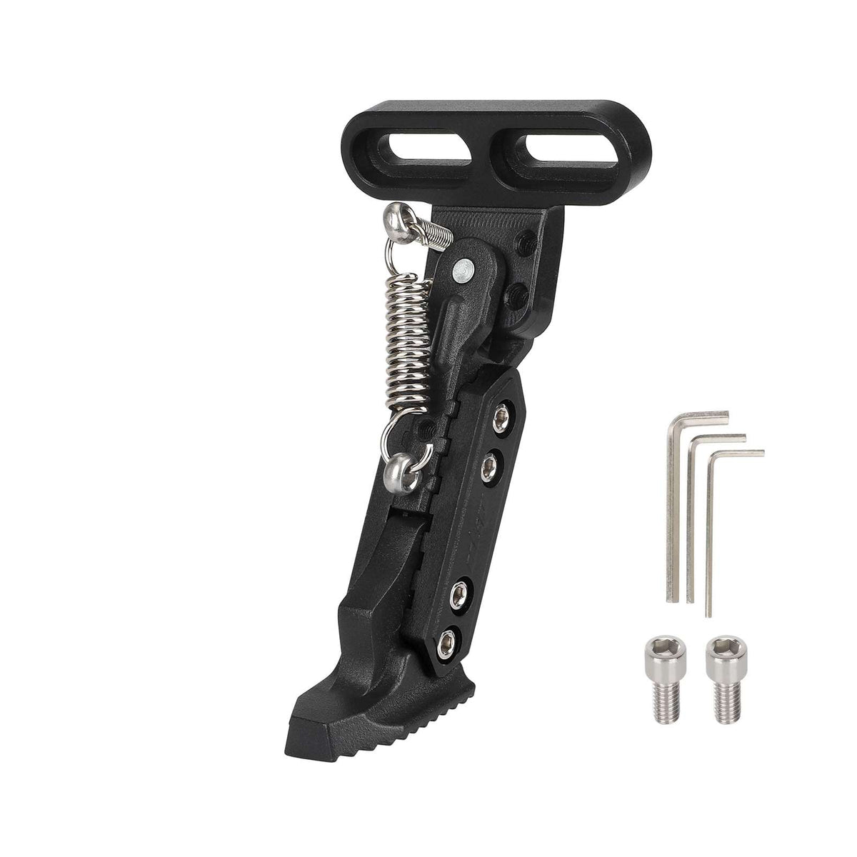 Béquille noire réglable pour trottinette électrique avec vis et clés de montage