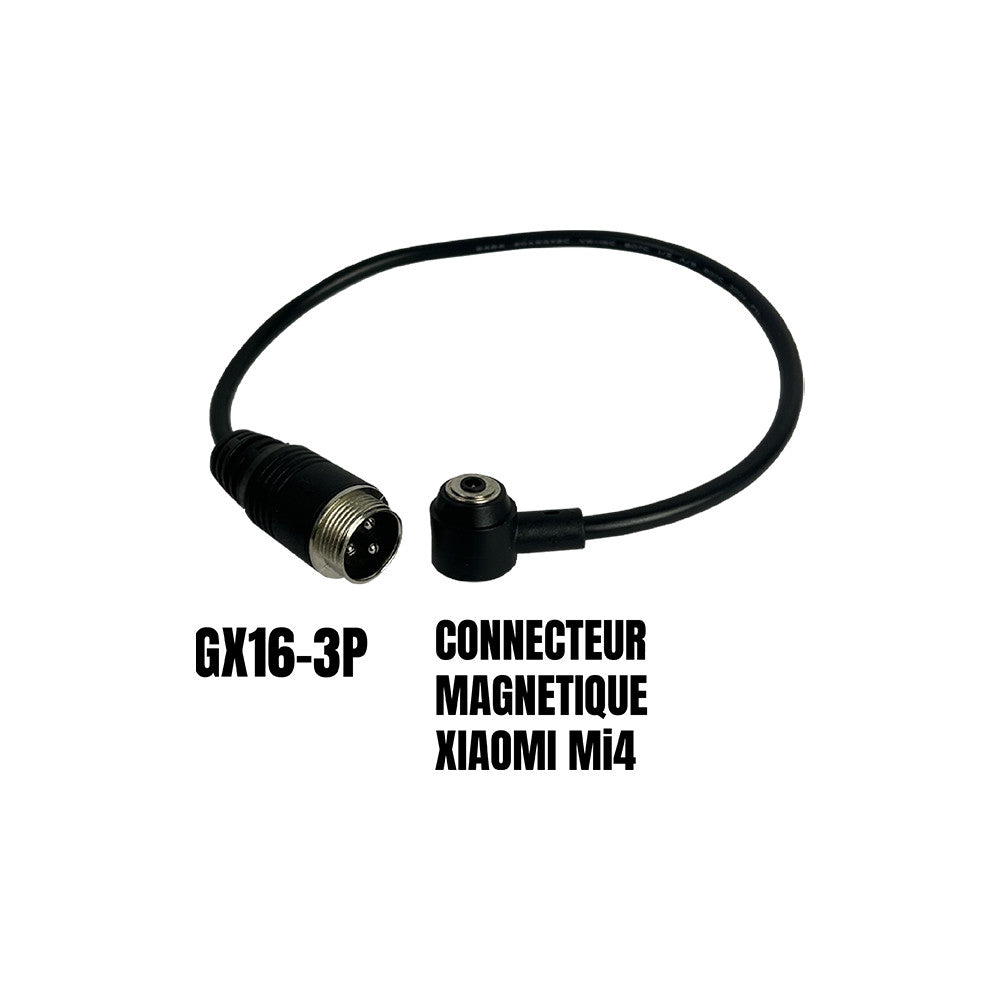 Câble adaptateur noir doté d'une prise GX16 3 pins mâle et d'un connecteur magnétique pour Xiaomi Mi4