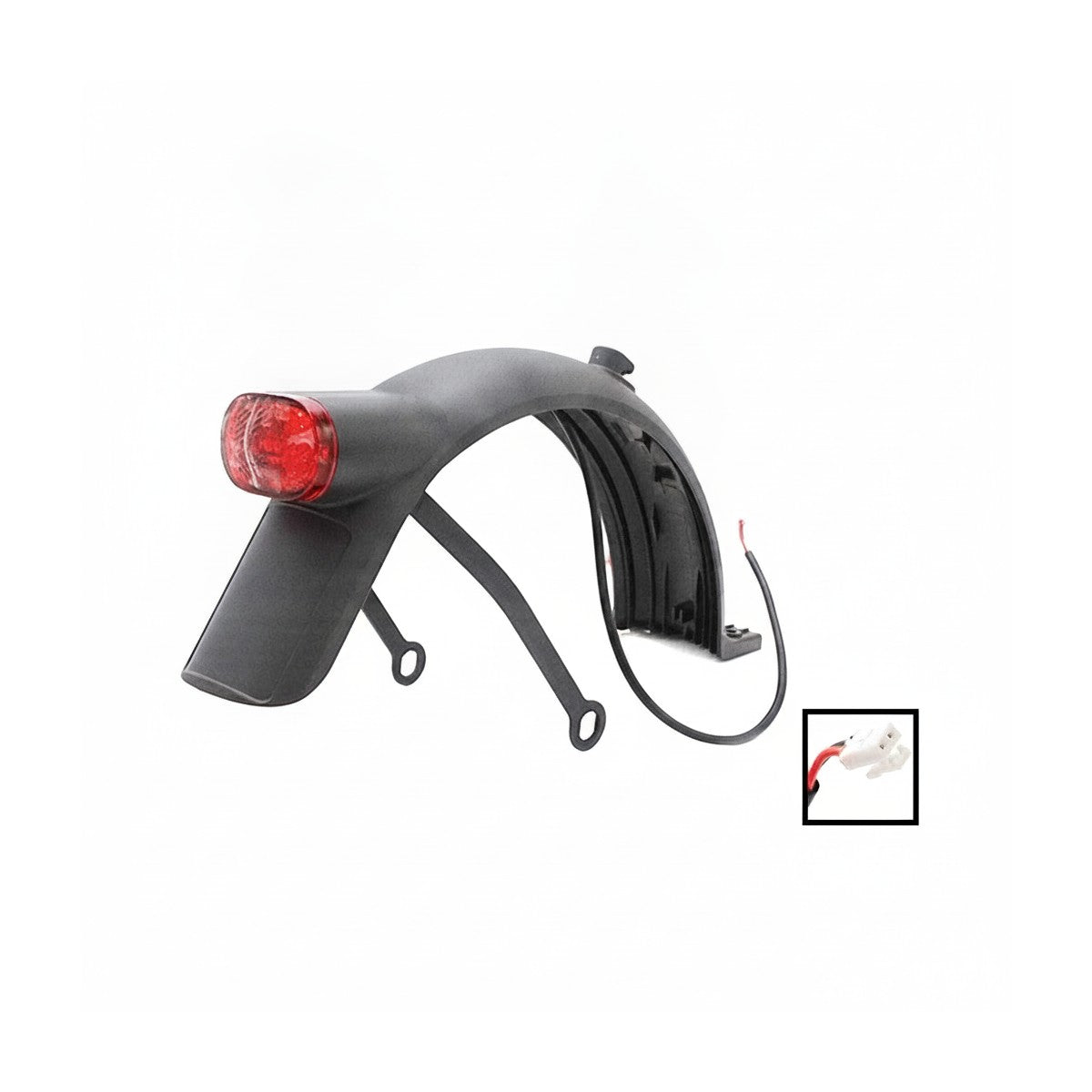 Garde-boue arrière noir avec feu rouge intégré, tringles de support et câble de connexion