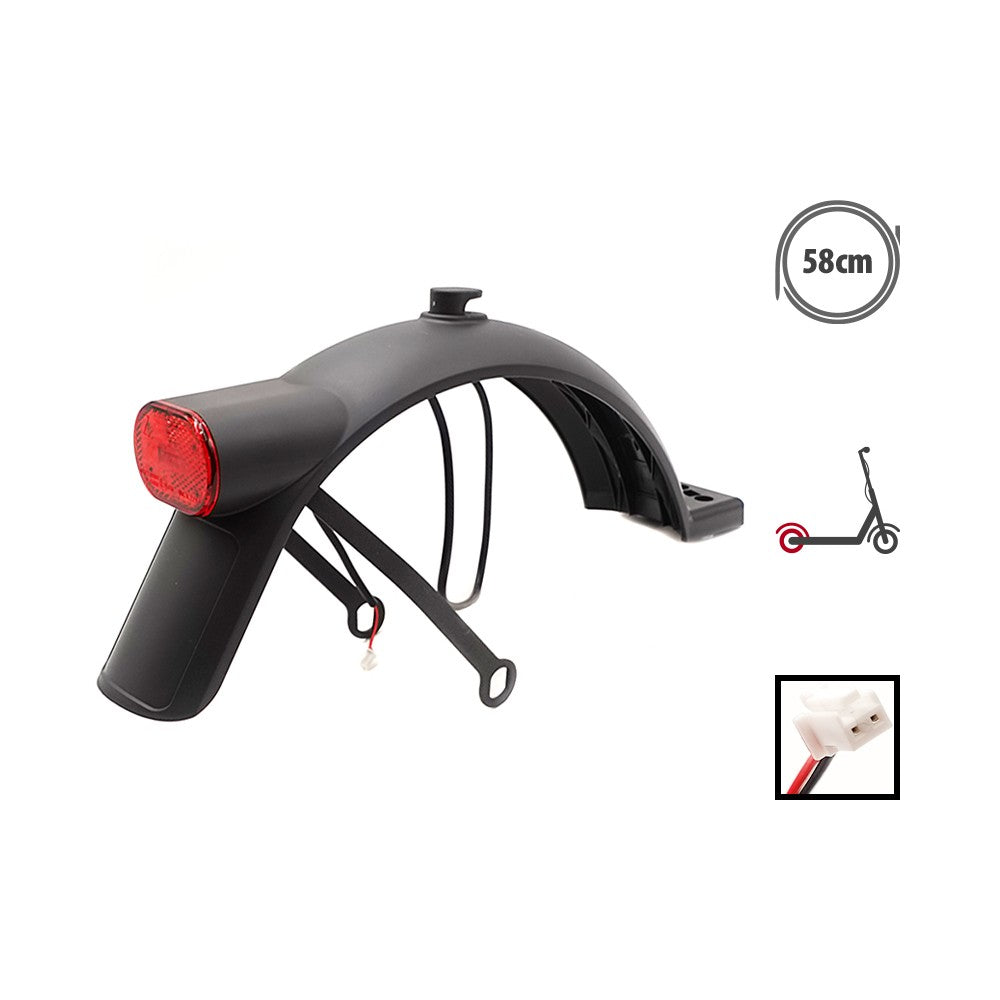 Garde-boue arrière noir pour trottinette électrique équipé d'un feu arrière rouge et de son câble de connexion