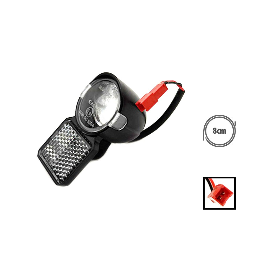 Éclairage avant noir avec réflecteur intégré et câble de connexion rouge pour trottinette électrique