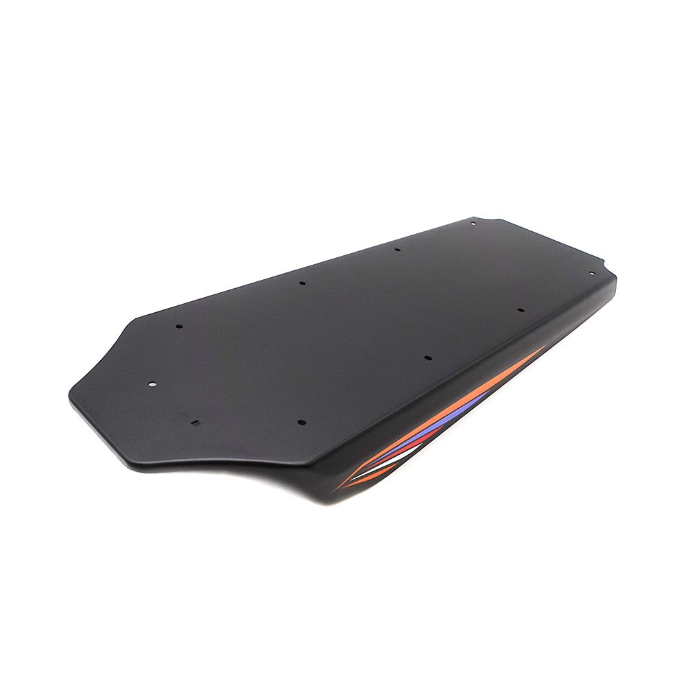Plaque de deck noire pour trottinette électrique avec motifs colorés sur le flanc vue en perspective