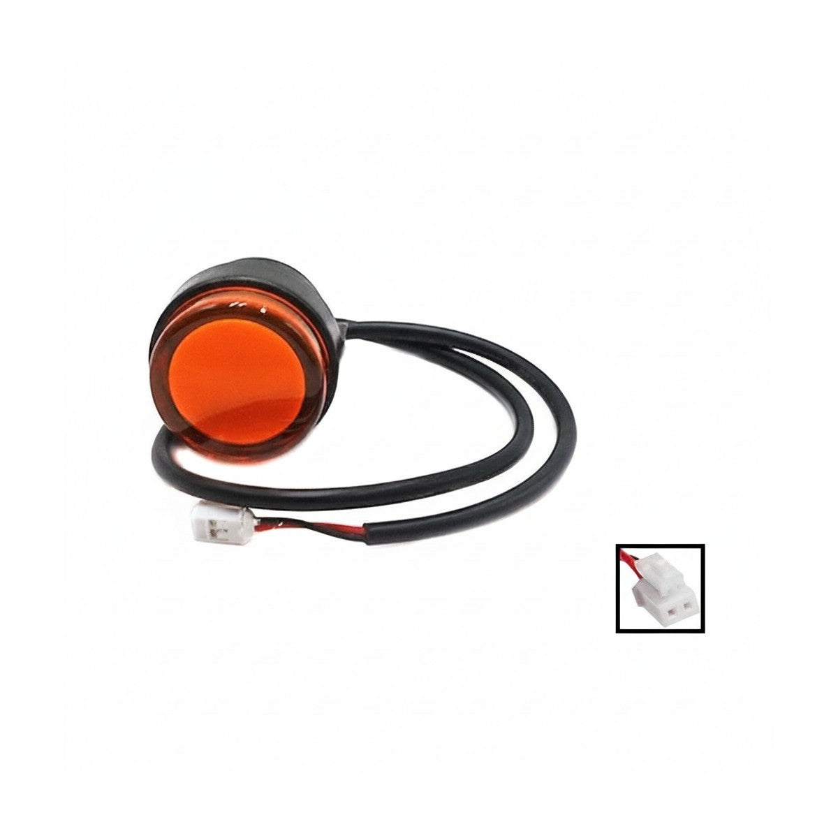 Clignotant droit orange rond avec son câble de connexion pour trottinette électrique
