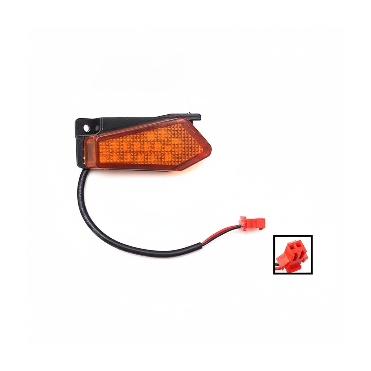 Feu avant gauche orange pour trottinette électrique avec son câble et un connecteur rouge