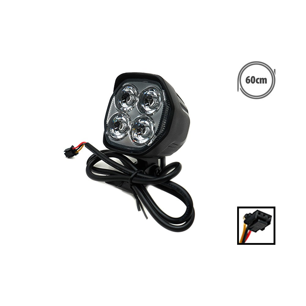 Éclairage avant noir à 4 LED avec son câble de 60 cm et son connecteur