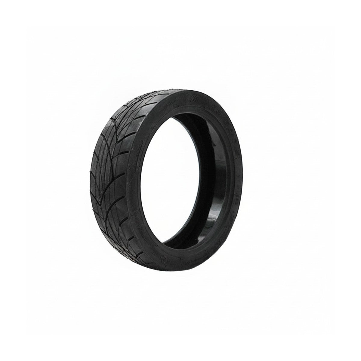 Pneu tubeless noir 70/60-7,5 avec gel anti-crevaison vu de trois-quarts