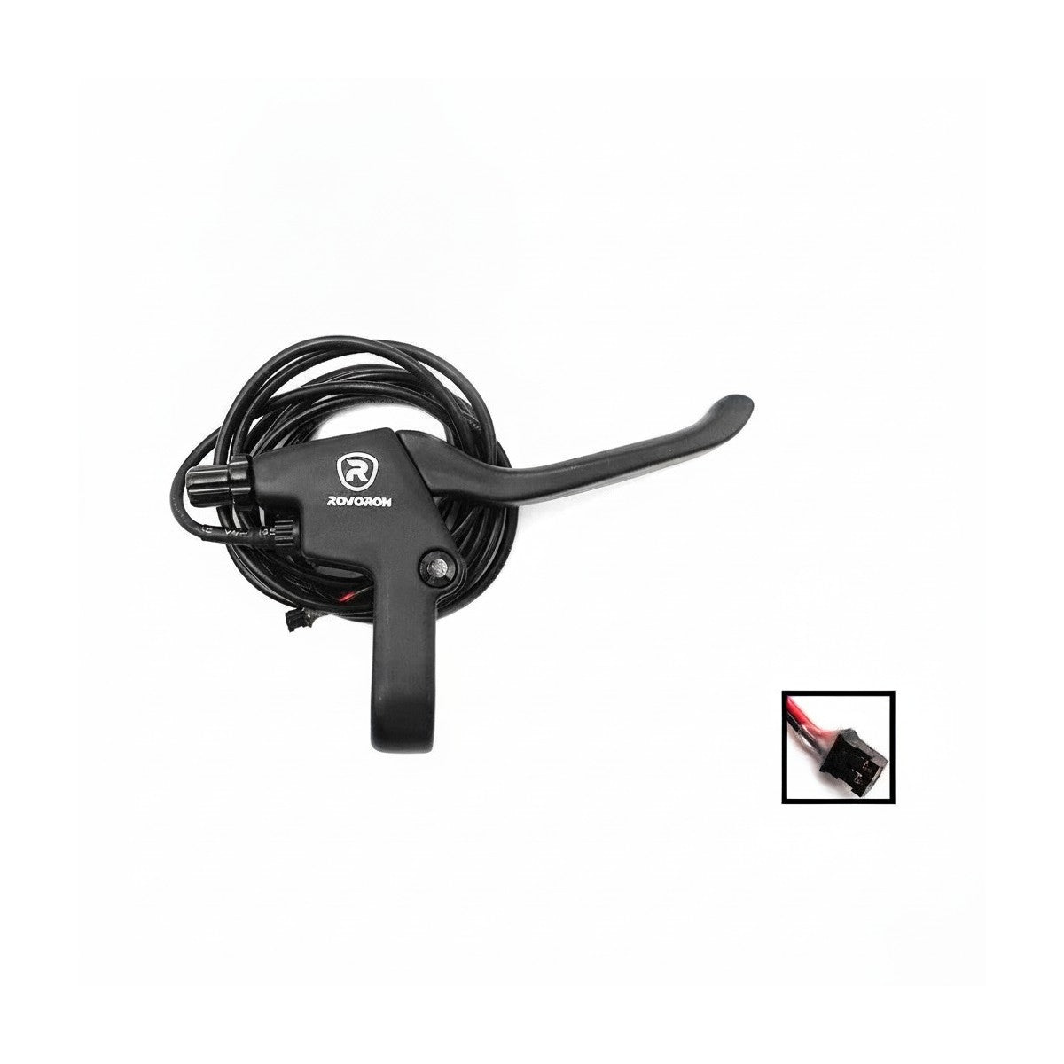 Poignée de frein droite noire Rovoron avec câble de connexion sur fond blanc