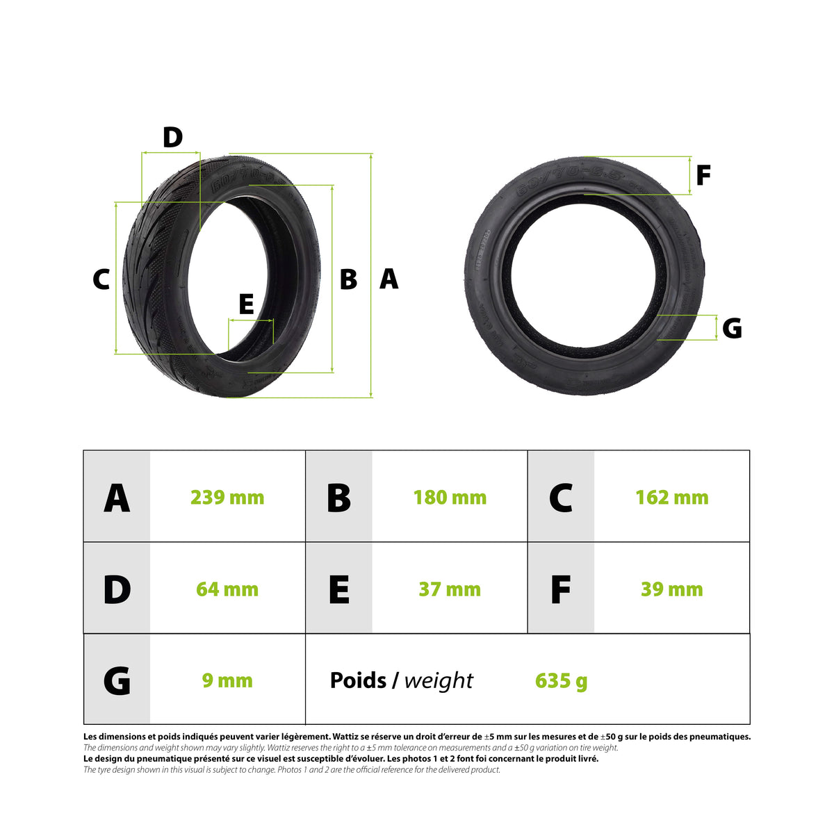 Pneu Tubeless 60/70-6.5 pour Trottinette Électrique