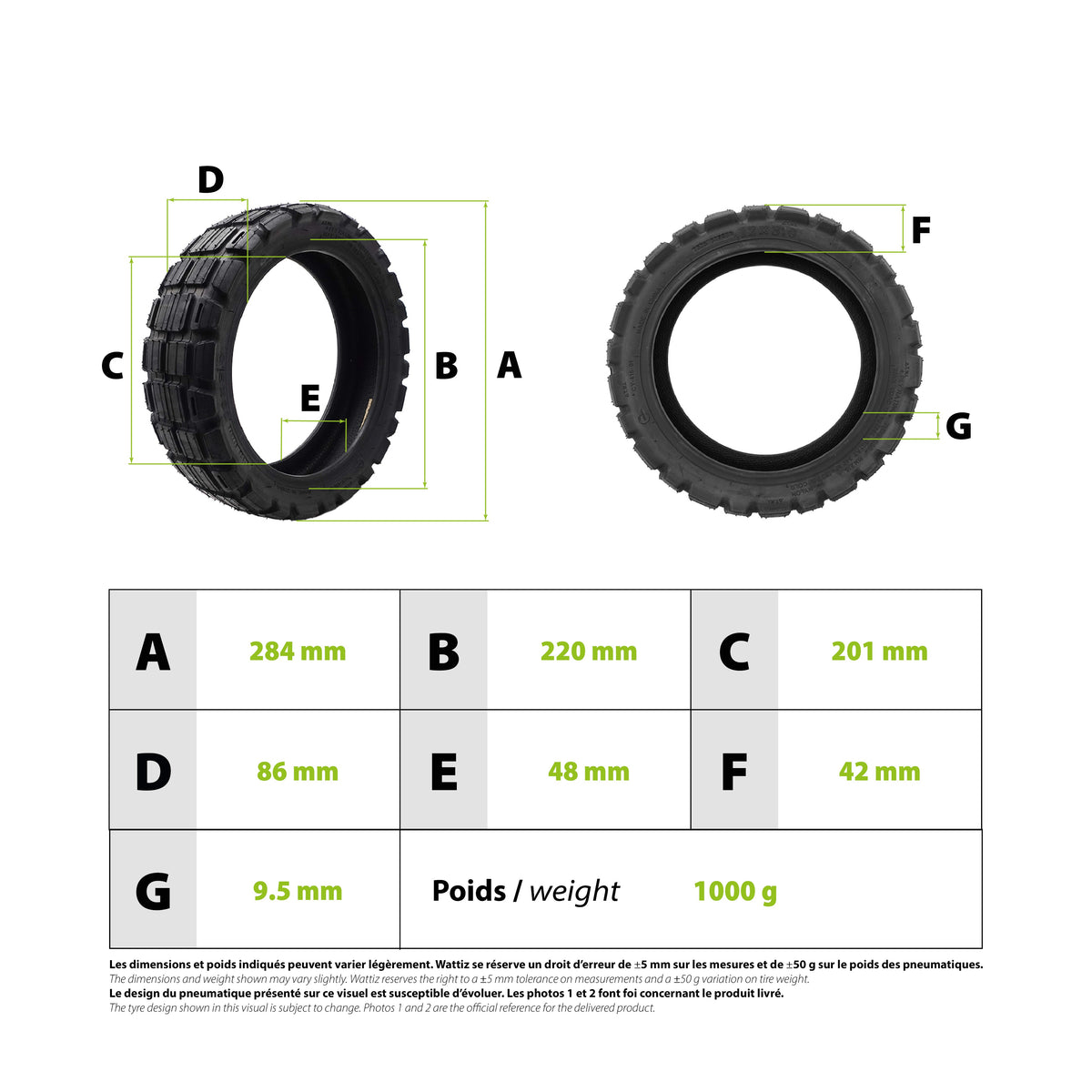 Pneu Tubeless Semi Off-Road 12x3.0 pour Trottinette Électrique