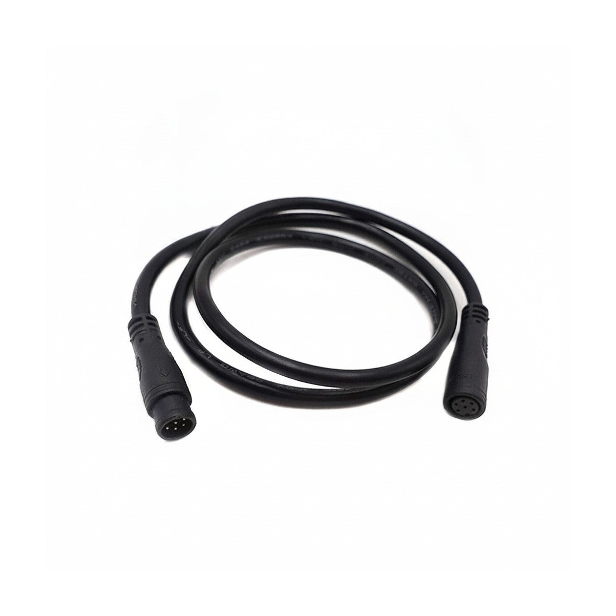 Câble d'extension étanche noir 6 pins de 60 cm enroulé sur fond blanc