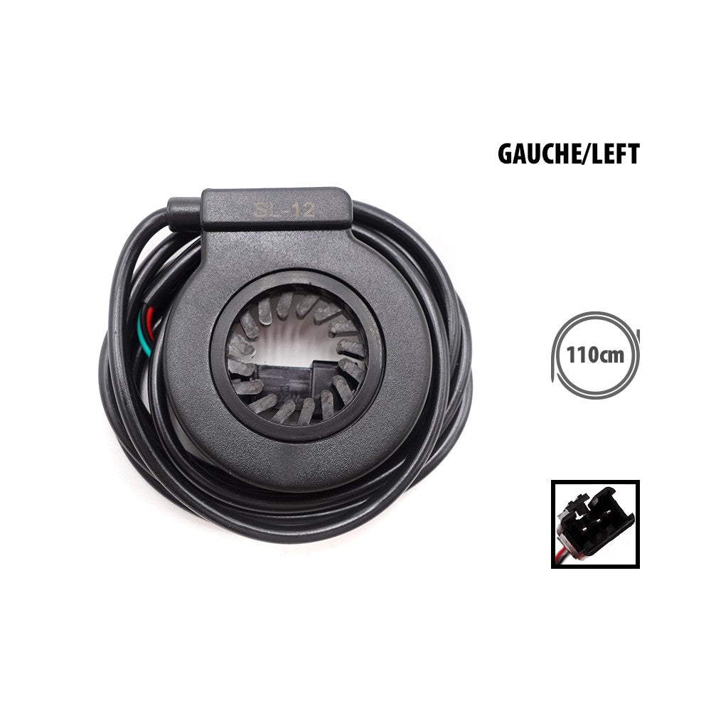Capteur de pédale gauche noir avec son câble de 110 cm et son connecteur SM.