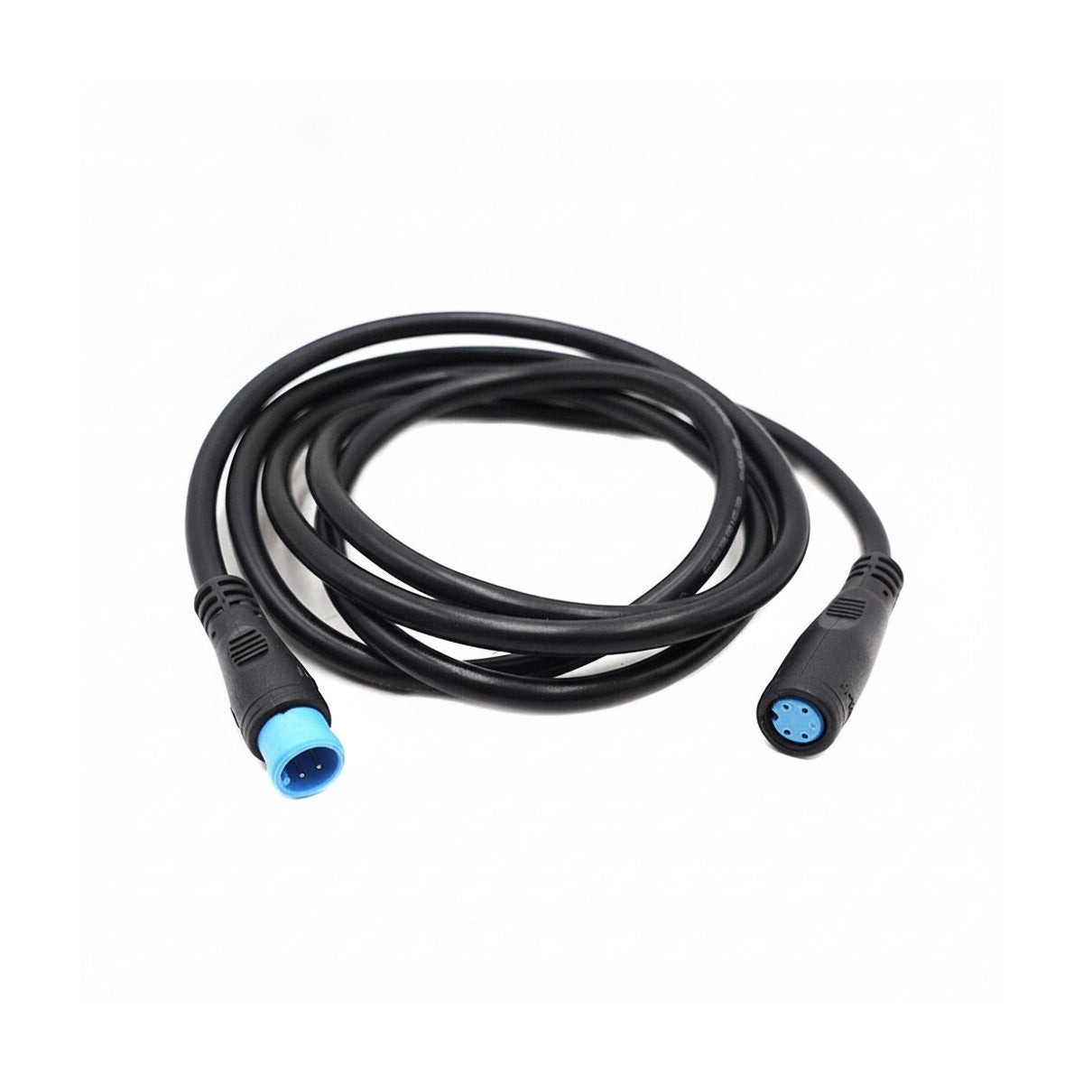 Câble de connexion étanche noir à 4 pins de 102 cm avec embouts bleus sur fond blanc