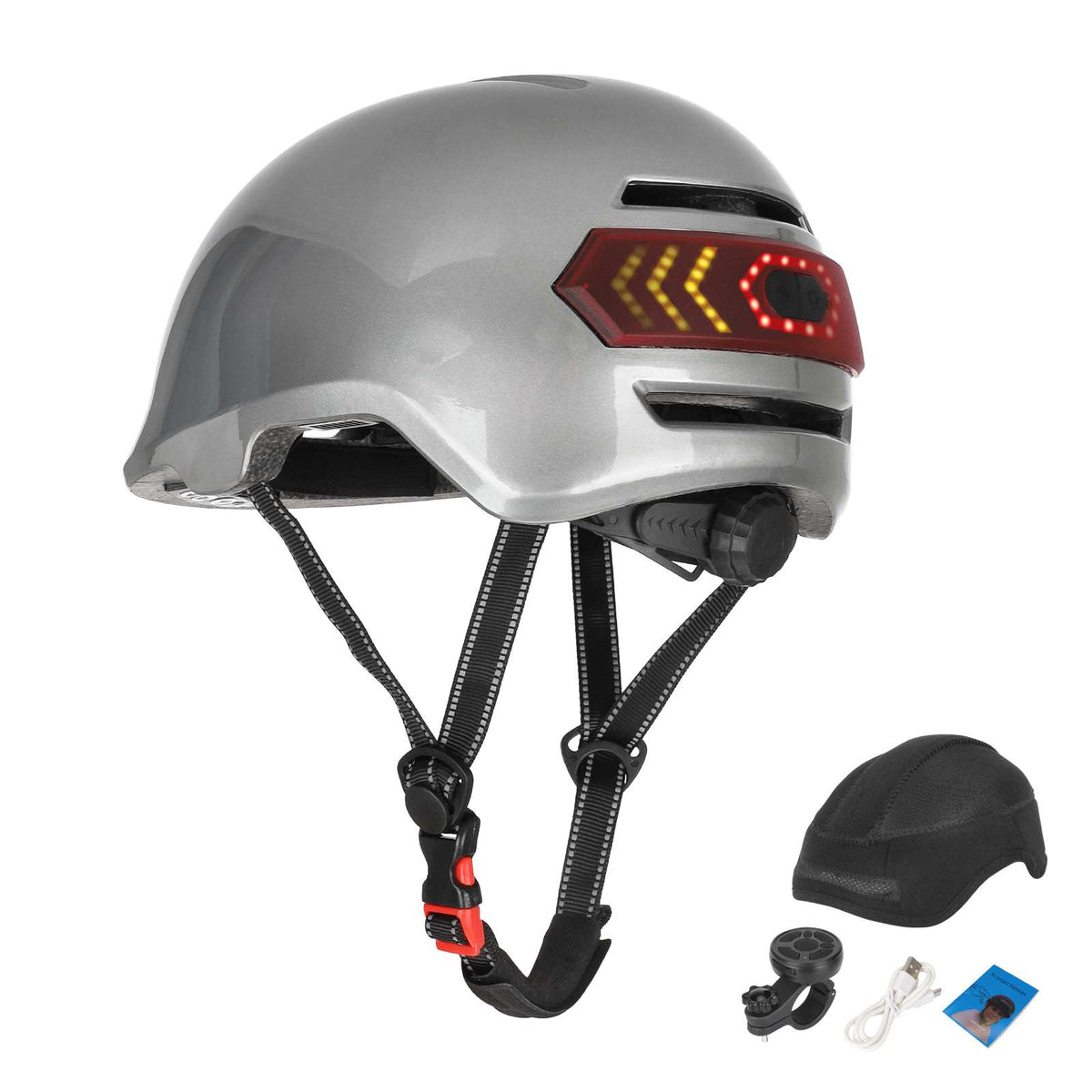 Casque Connecté Intelligent Gris avec Éclairage et Clignotants LED, vue 4