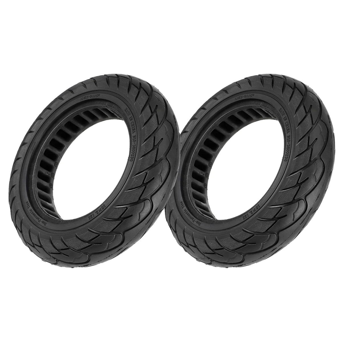 Deux pneus pleins alvéolés noirs 10x2,125 pour trottinette électrique