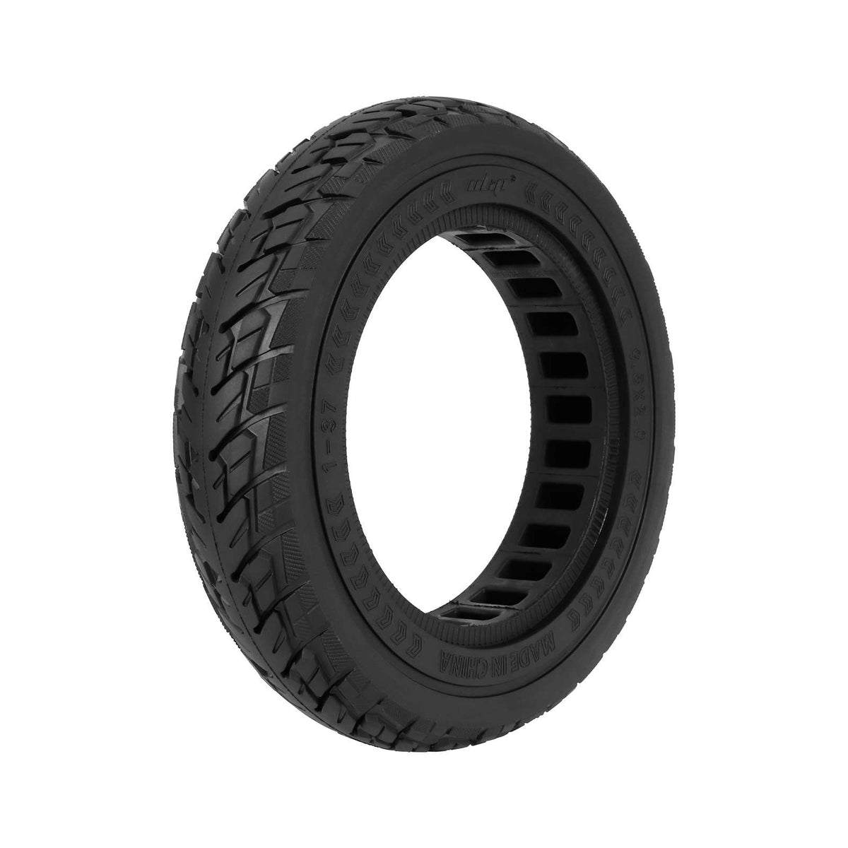 Pneu plein 9,5 pouces noir pour trottinette électrique vu de trois quarts