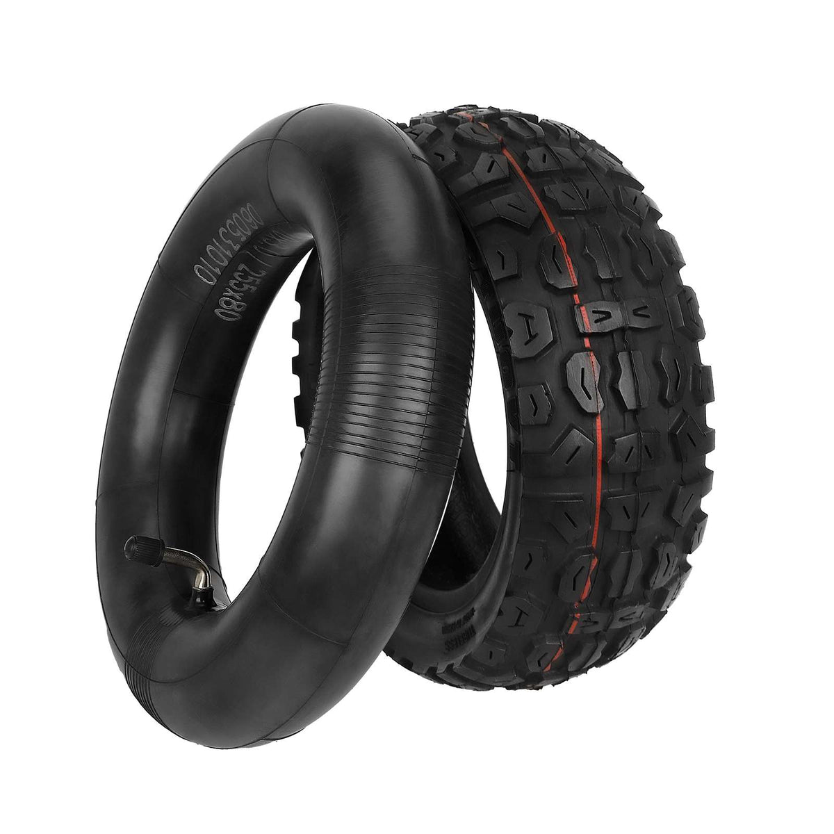 Pneu tout-terrain 10 pouces noir avec sa chambre à air à valve coudée
