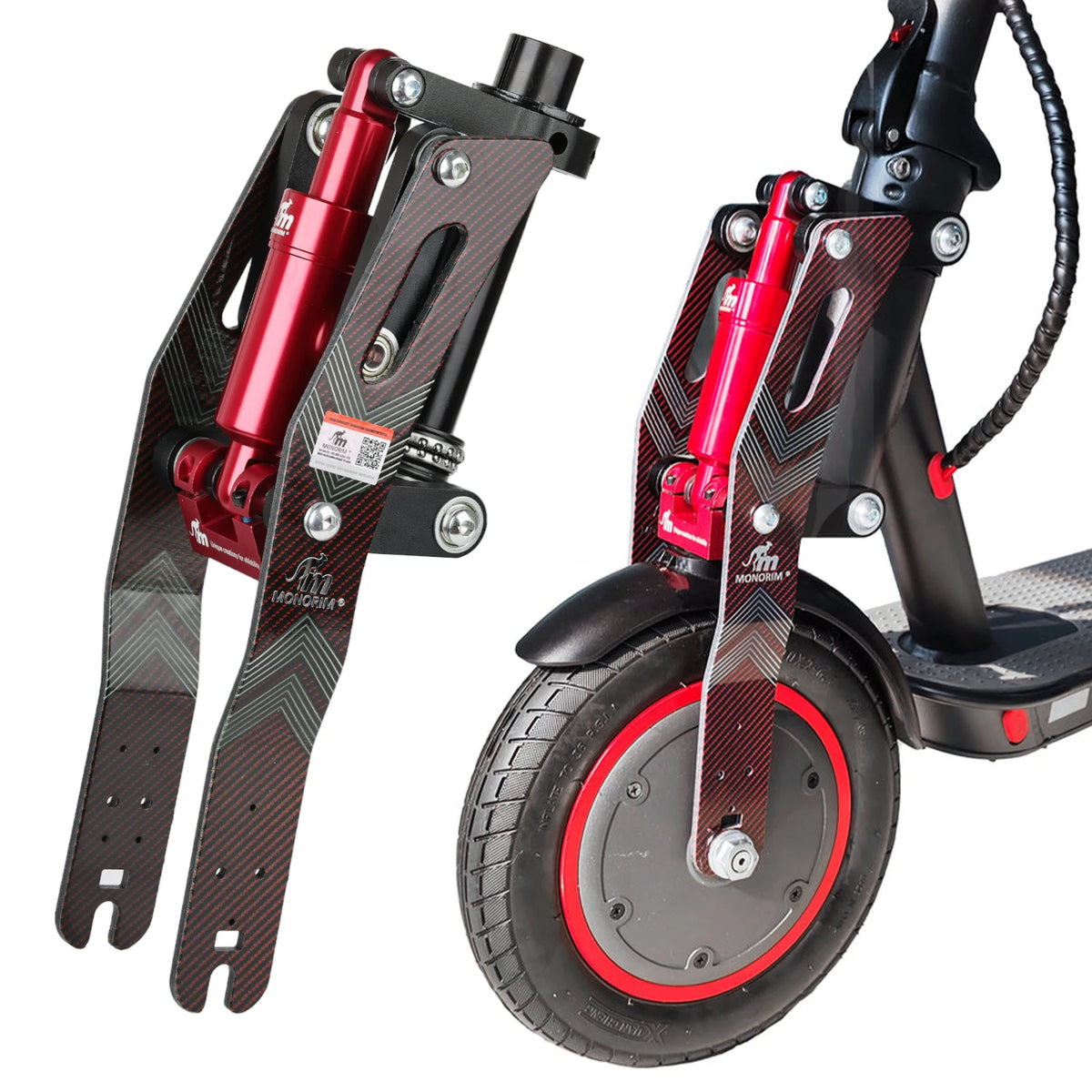 Kit Suspension Avant Monorim V5 Rouge et Effet Carbone, vue 2