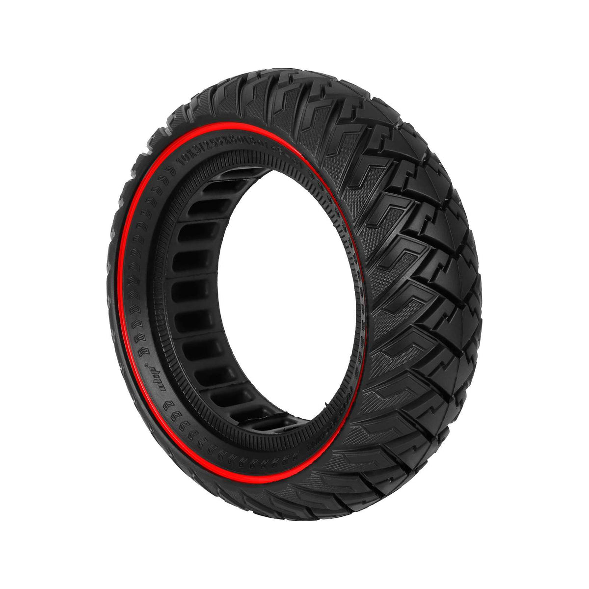Pneu Plein Tout-Terrain 10 Pouces (10x3 - 80/65-6 - 255x80) Liseré Rouge avec Vis, vue 6
