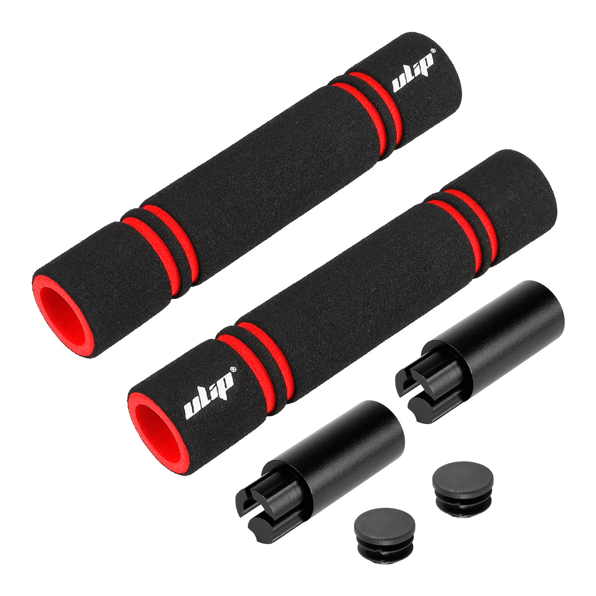 Kit d'extension de guidon avec poignées en mousse noir et rouge et embouts