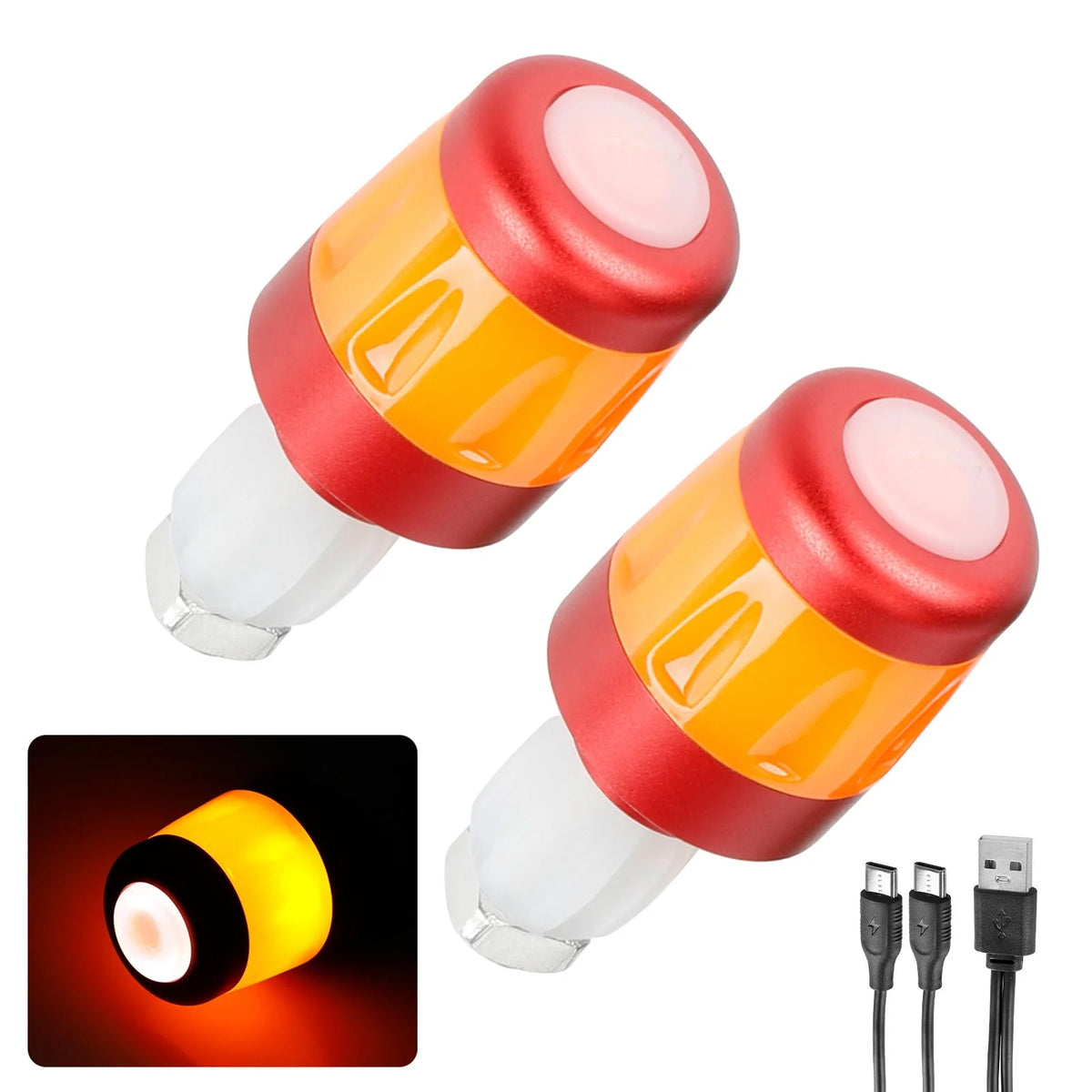 Clignotants d'Embout de Guidon LED Rechargeables USB Rouge et Orange, vue 3