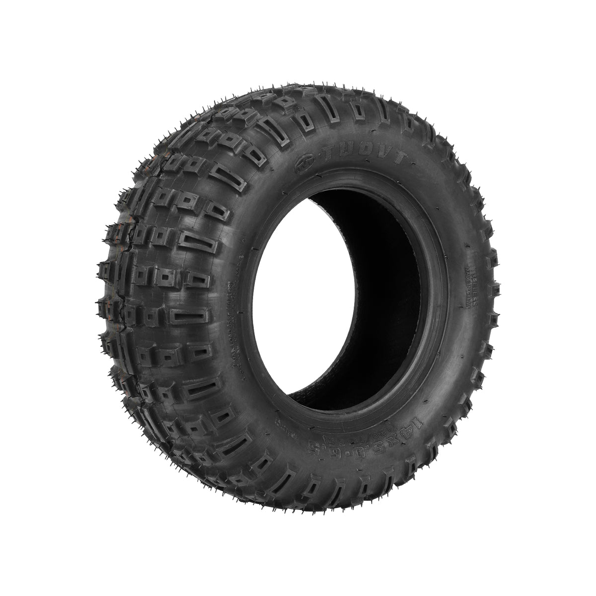 Pneu tubeless tout-terrain TUOVT 14 pouces pour trottinette électrique vu de trois-quarts