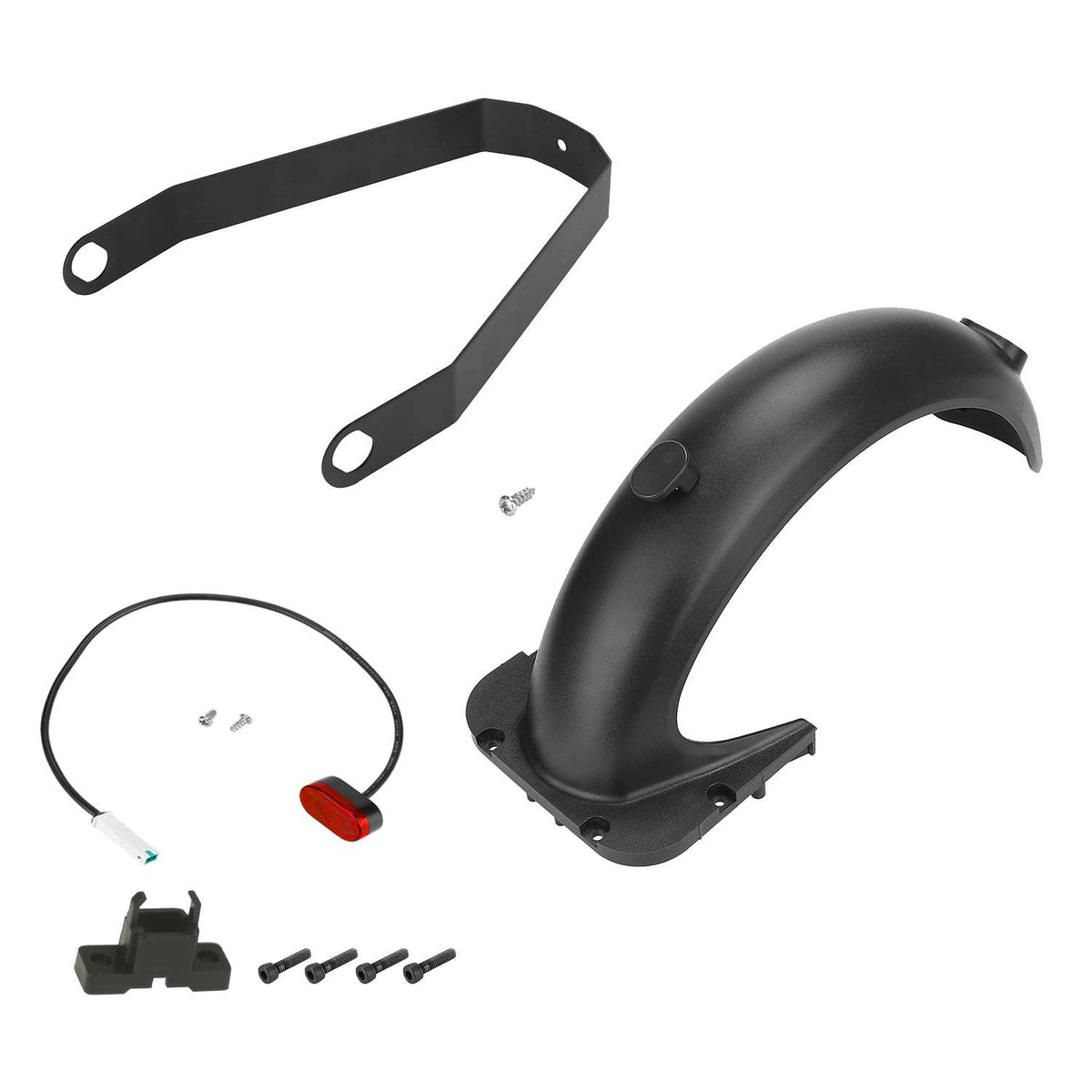 Kit garde-boue arrière noir avec son support métallique, son feu arrière et la visserie