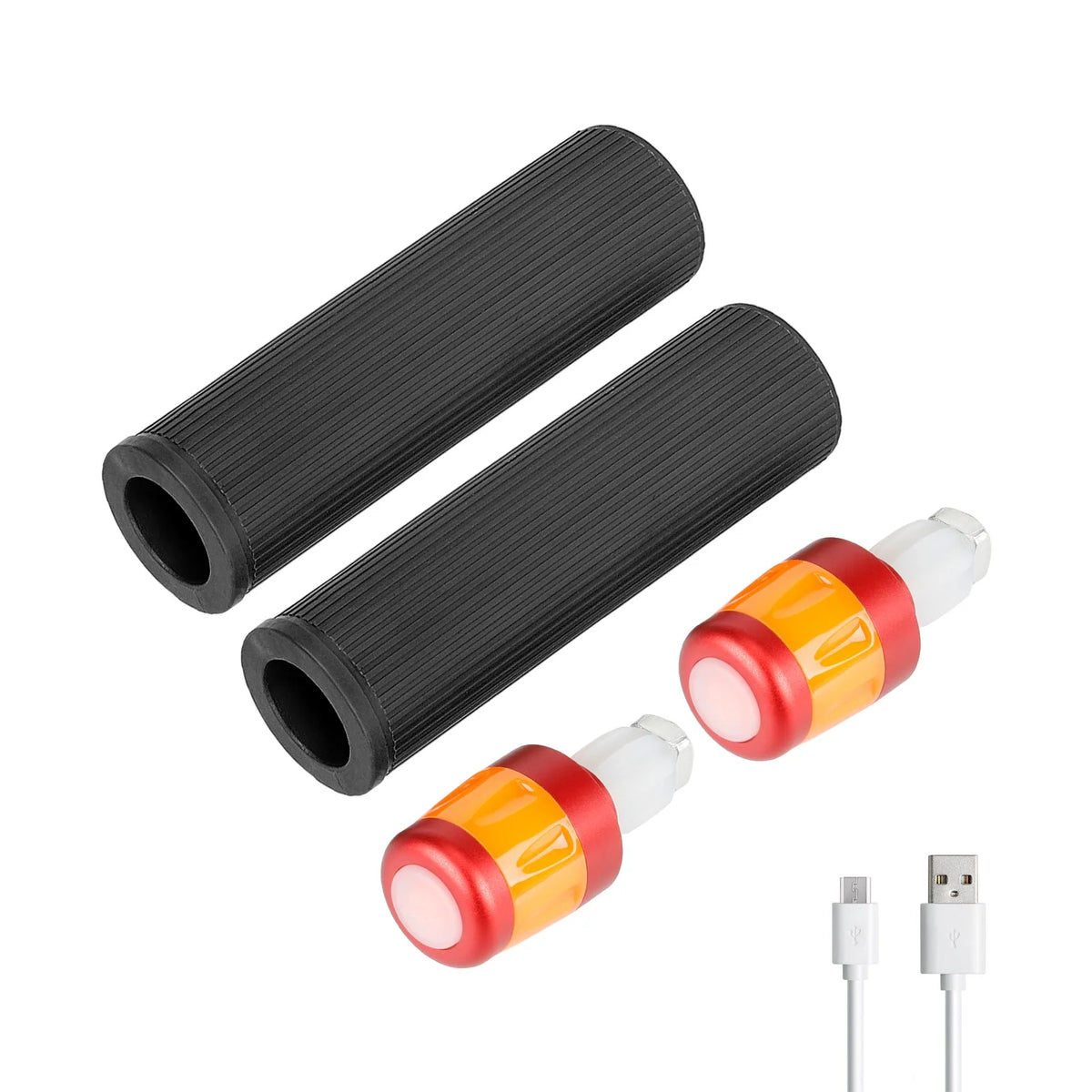 Paire de poignées de guidon noires avec embouts clignotants et câble de recharge USB