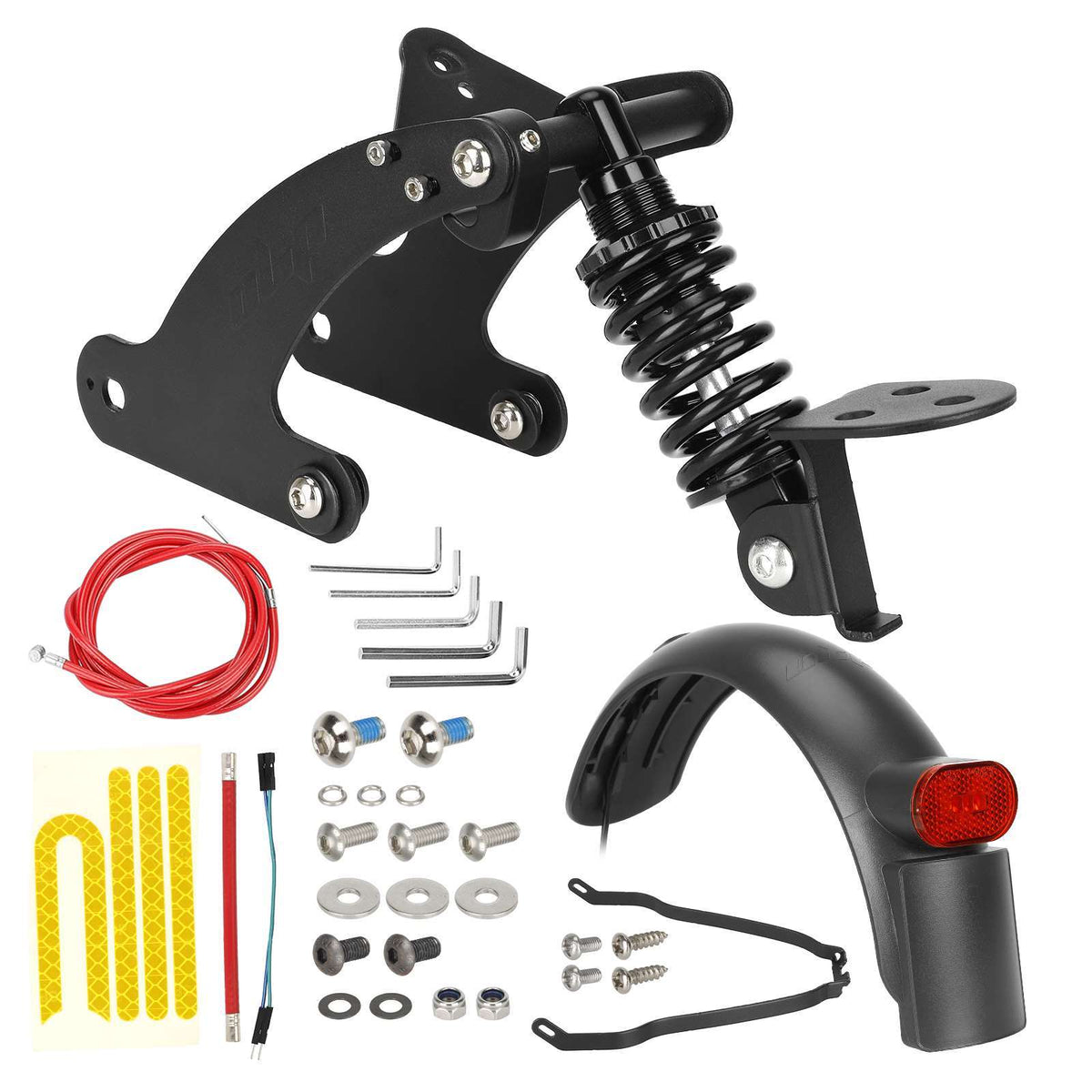 Kit de suspension arrière noire avec amortisseur à ressort, garde-boue, feu arrière et visserie de montage