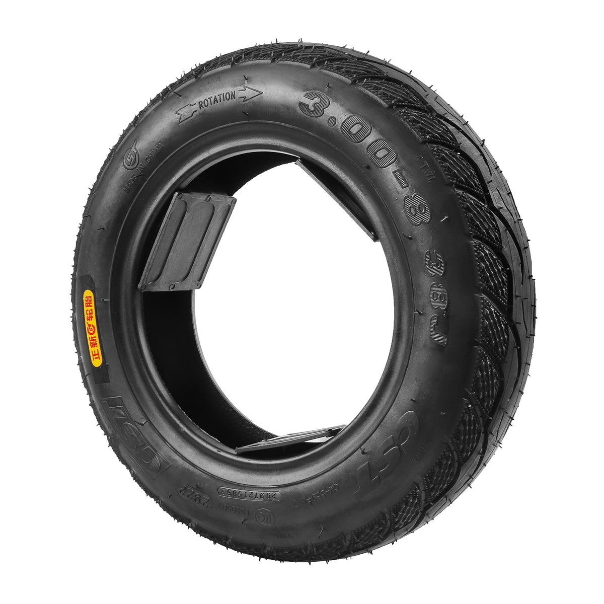 Pneu tubeless CST 3,00-8 noir vu de trois-quarts