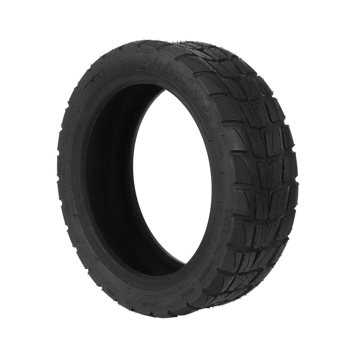 Pneu tubeless Yuanxing 10 pouces 80/65-7,5 noir vu en trois quarts